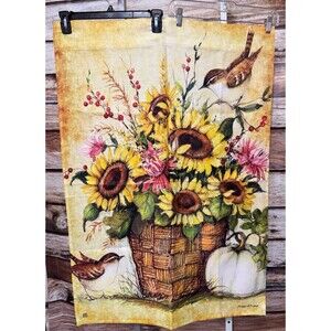 Summer Fall Bird Floral HOUSE Flag 28" x 40” Fabric